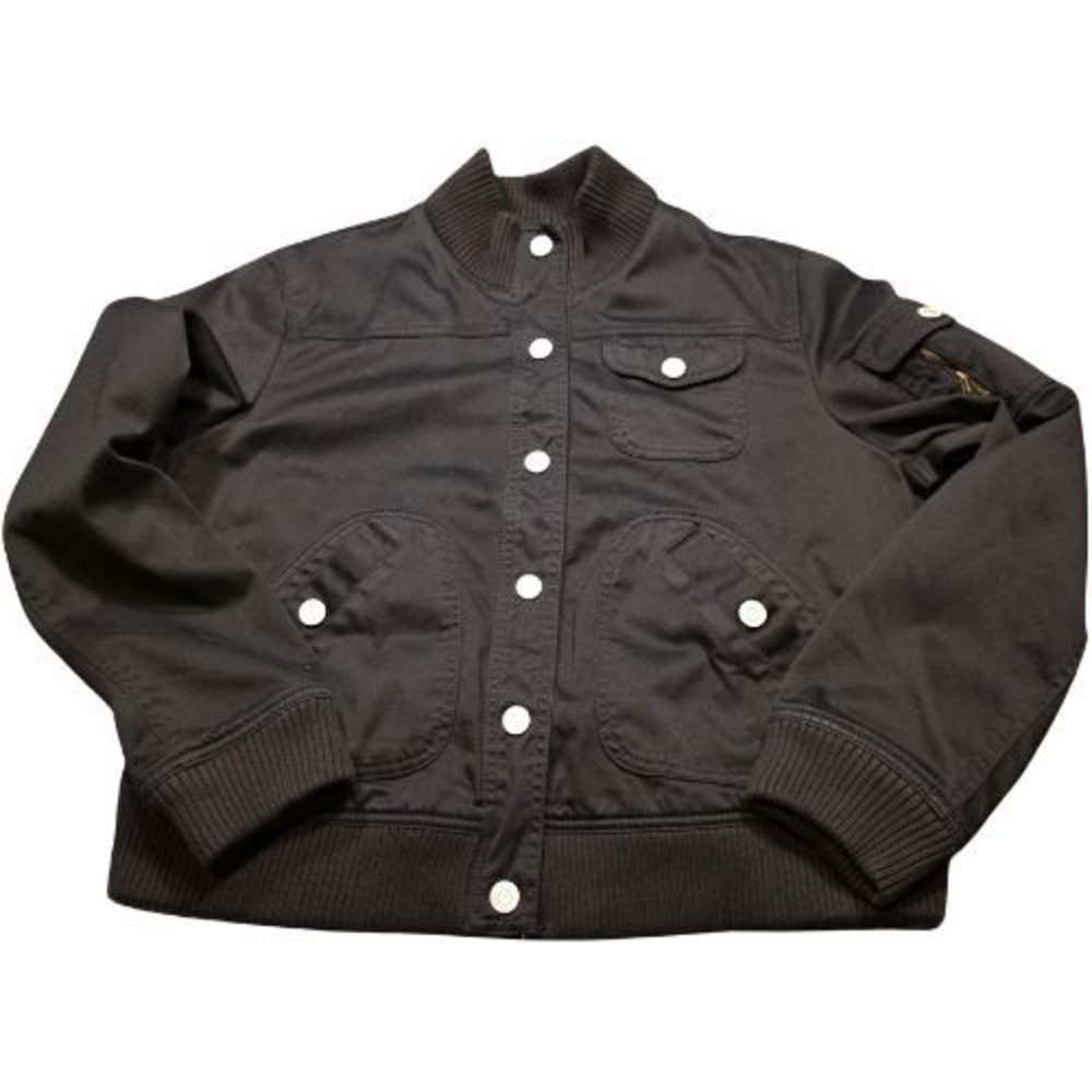 Gap Jeans Womens XL Black Utility Bomber Jacket Button Front Ribbed Trim Moto
